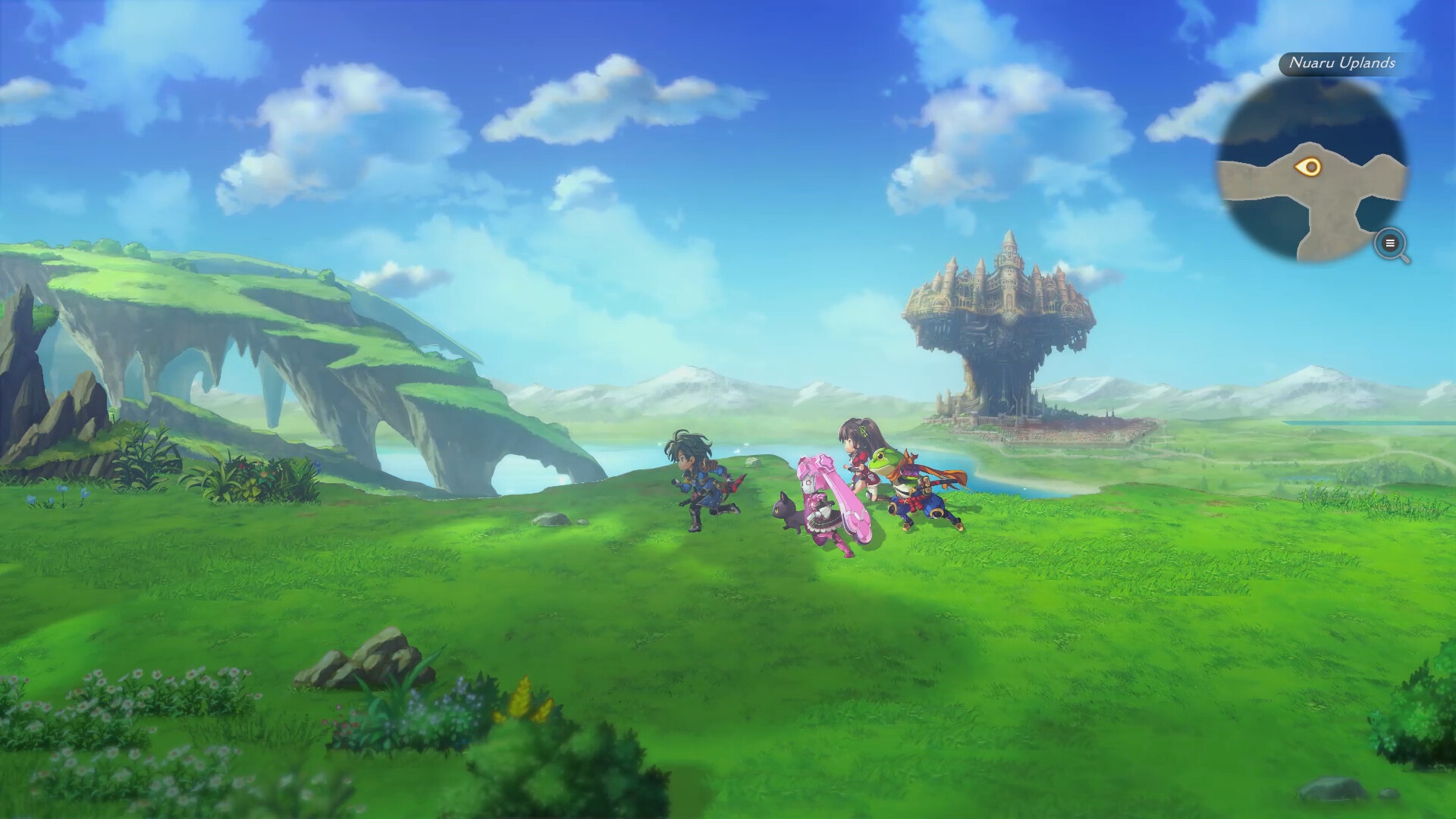Grassland overworld with a floating castle